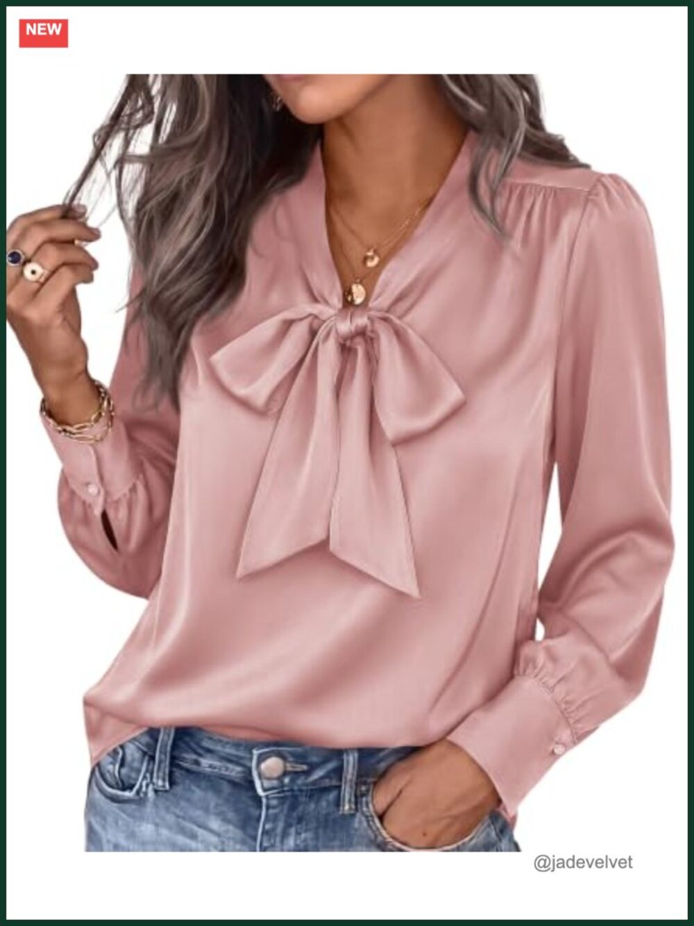 Satin Bow Tie Blouse Long Sleeve V-Neck Womens Business Casual Top